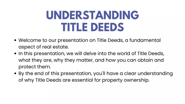 understanding title deeds welcome
