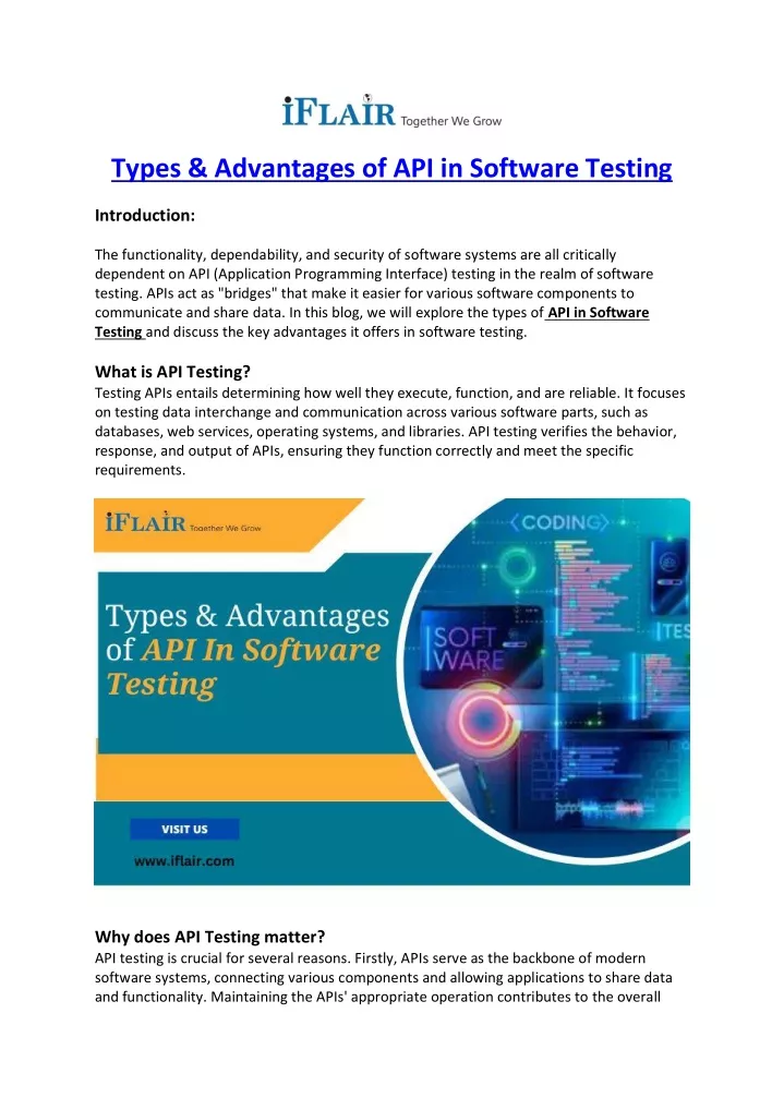 types advantages of api in software testing