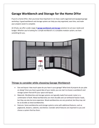 Garage Workbench and Storage for the Home DIYer