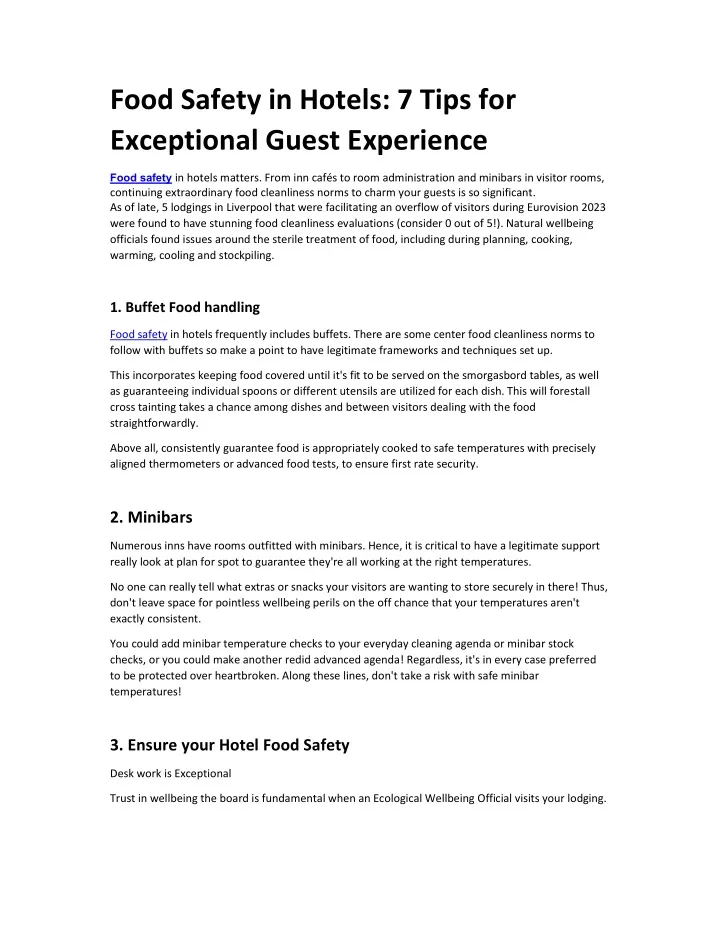 food safety in hotels 7 tips for exceptional