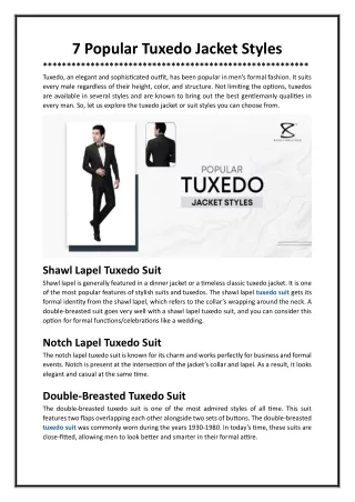 7 Popular Tuxedo Jacket Styles