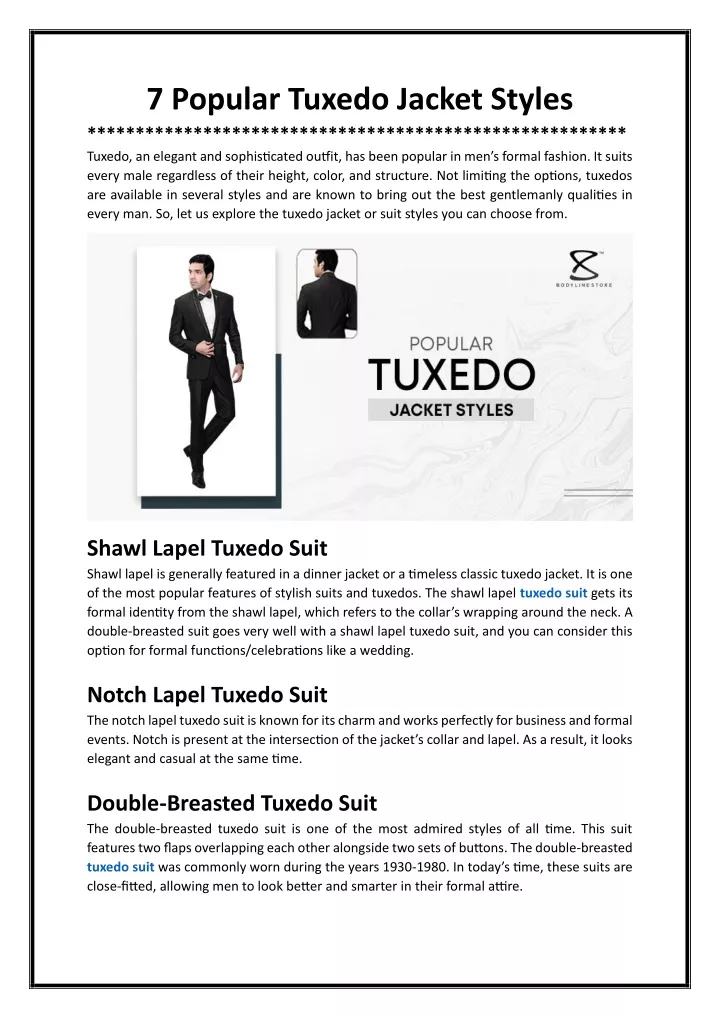 7 popular tuxedo jacket styles tuxedo an elegant