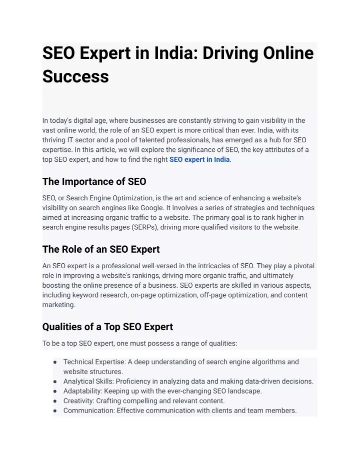 seo expert in india driving online success