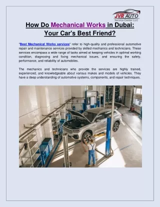 How Do Mechanical Works in Dubai: Your Car's Best Friend?
