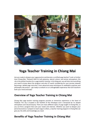 Yoga Teacher Training in Chiang Mai