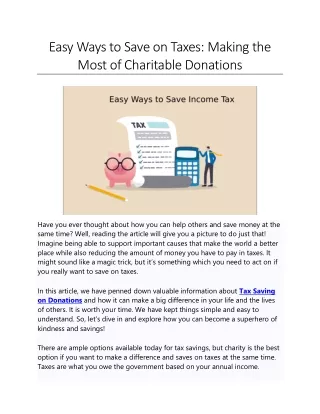 Easy Ways to Save on Taxes - Making the Most of Charitable Donations