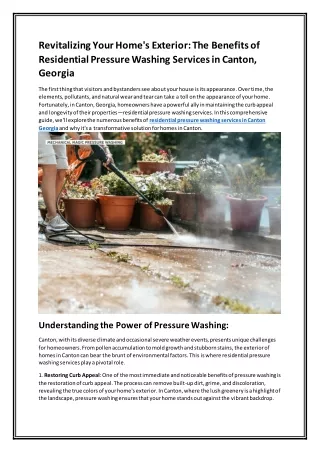 Revitalizing Your Home's Exterior The Benefits of Residential Pressure Washing Services in Canton, Georgia