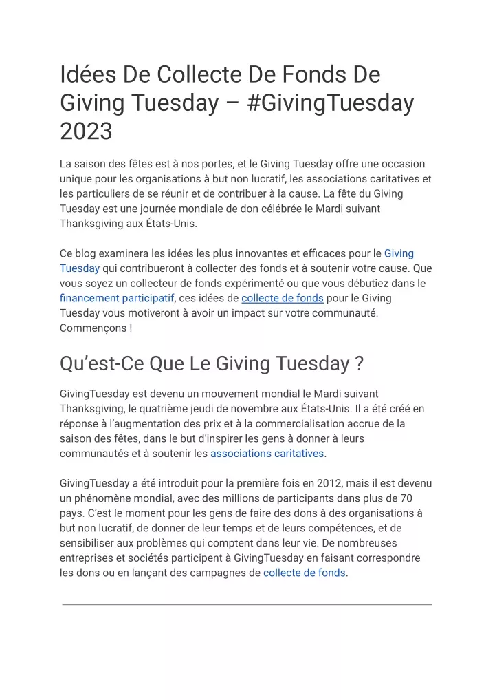 id es de collecte de fonds de giving tuesday