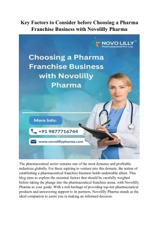 Key Factors to Consider before Choosing a Pharma Franchise Business with Novolilly Pharma