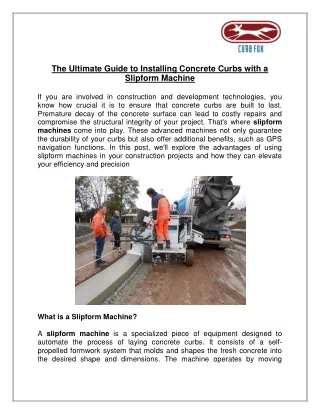 The Ultimate Guide to Installing Concrete Curbs with a Slipform Machine