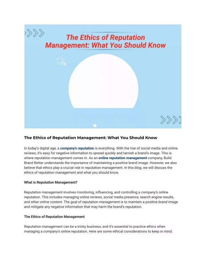 the ethics of reputation management what