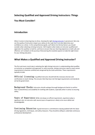 Selecting Qualified and Approved Driving Instructors: Things You Must Consider!