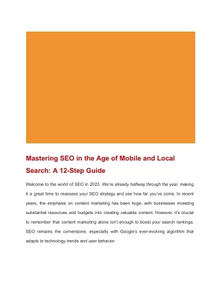 Mastering SEO in the Age of Mobile and Local Search_ A 12-Step Guide