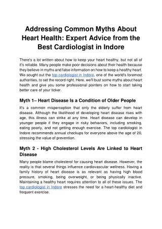 Addressing Common Myths About Heart Health_ Expert Advice from the Best Cardiologist in Indore