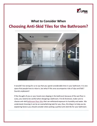 What to Consider When Choosing Anti-Skid Tiles for the Bathroom?