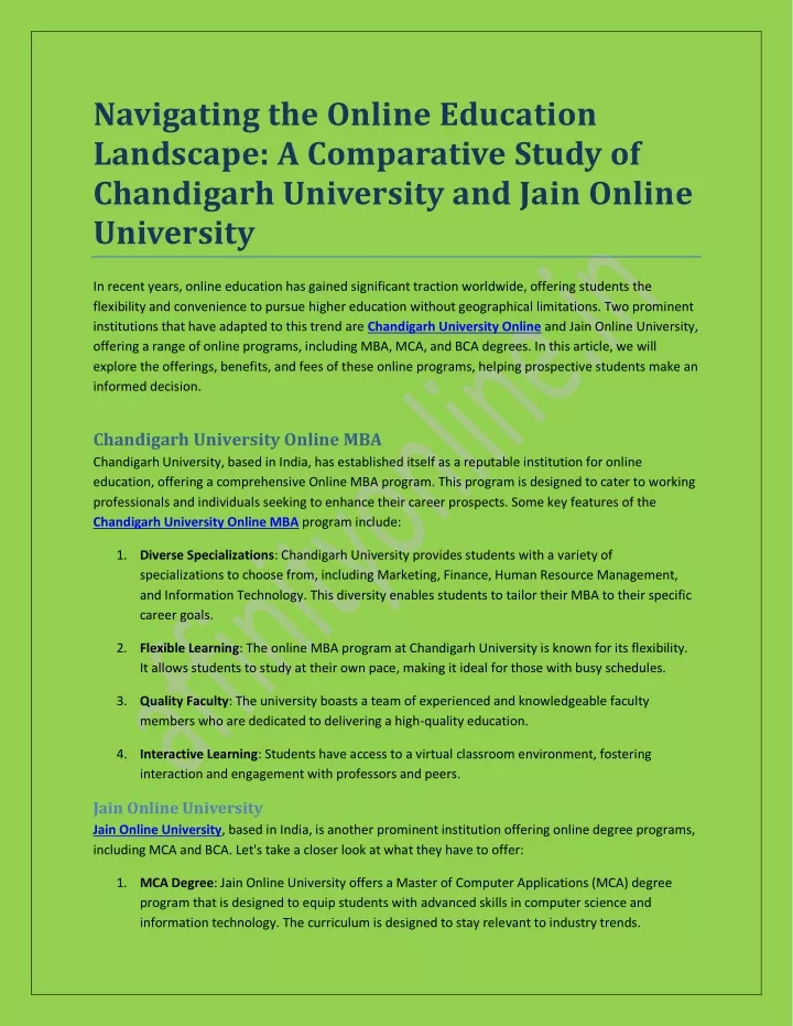 PPT - Navigating the Online Education Landscape A Comparative Study of Chandigarh University and 