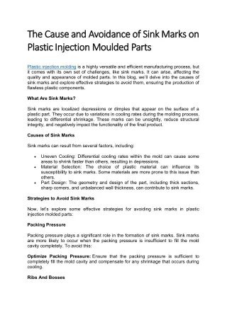 The Cause and Avoidance of Sink Marks on Plastic Injection Moulded Parts