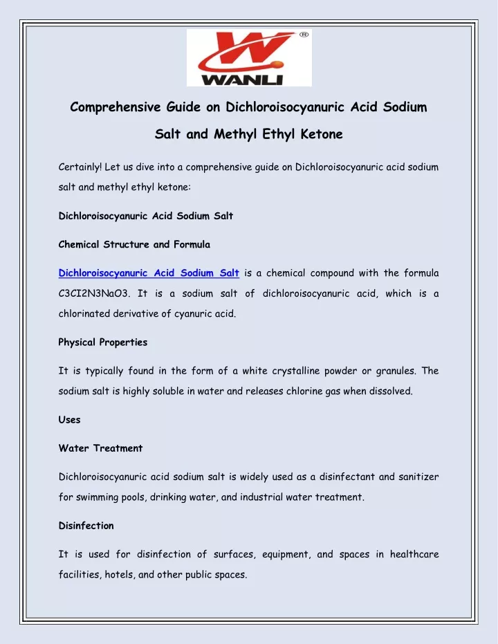 comprehensive guide on dichloroisocyanuric acid