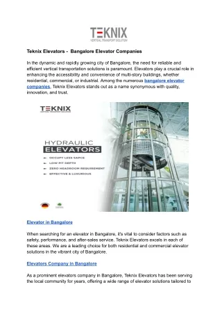 teknix elevators bangalore elevator companies