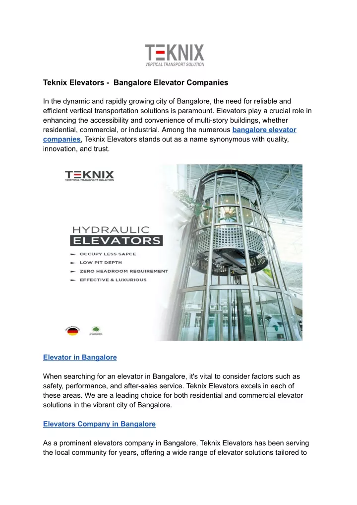 teknix elevators bangalore elevator companies