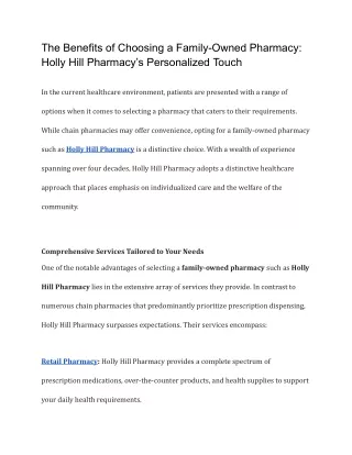 The Benefits of Choosing a Family-Owned Pharmacy_ Holly Hill Pharmacy’s Personalized Touch
