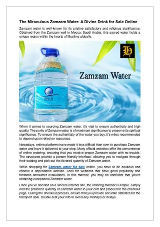 The Miraculous Zamzam Water A Divine Drink for Sale Online