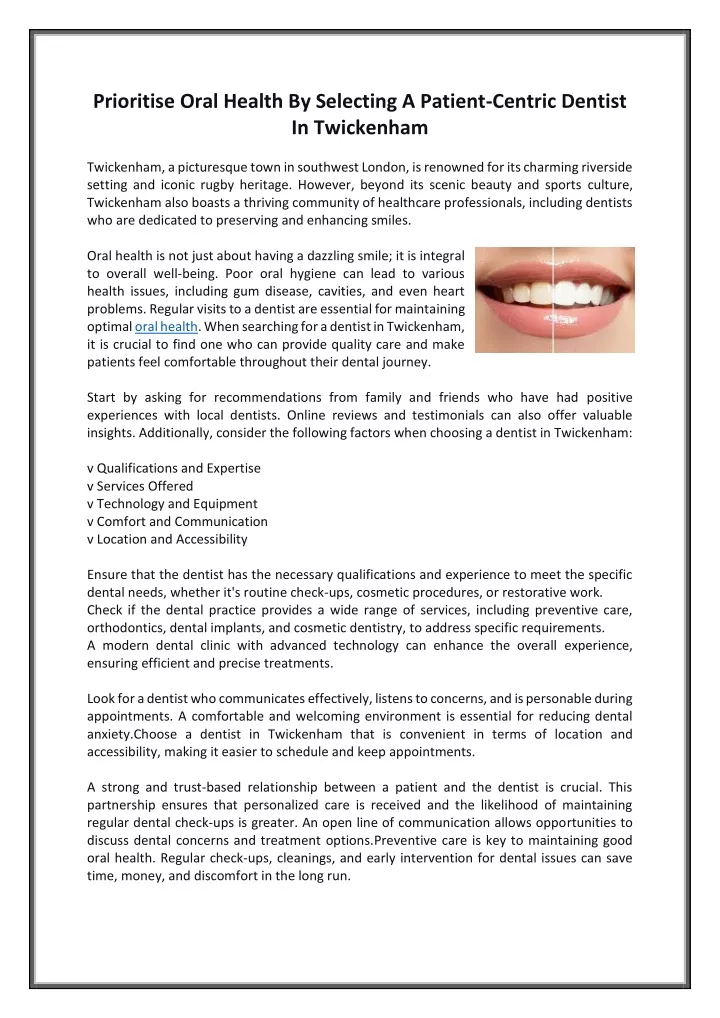 PPT - Prioritise Oral Health By Selecting A Patient-Centric Dentist In ...