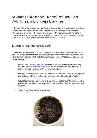 Exploring the Bold Elegance of Chinese Red Tea