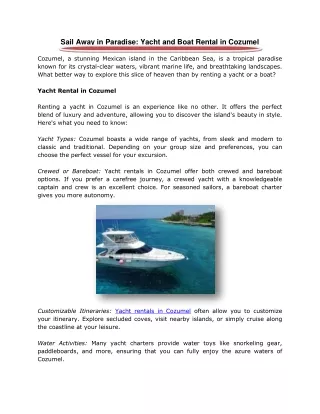 Sail Away in Paradise: Yacht and Boat Rental in Cozumel