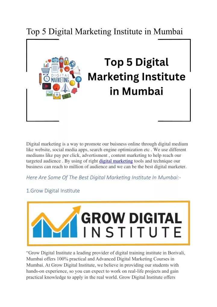 top 5 digital marketing institute in mumbai