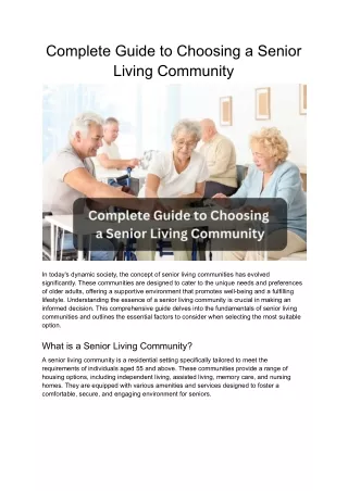 Complete Guide to Choosing a Senior Living Community