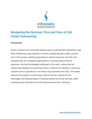Navigating the Decision: Pros and Cons of Call Center Outsourcing