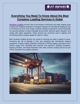 Everything You Need To Know About the Best Container Loading Services in Dubai