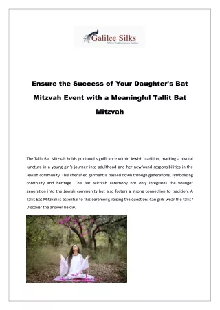 Ensure the Success of Your Daughter's Bat Mitzvah Event with a Meaningful Tallit Bat Mitzvah
