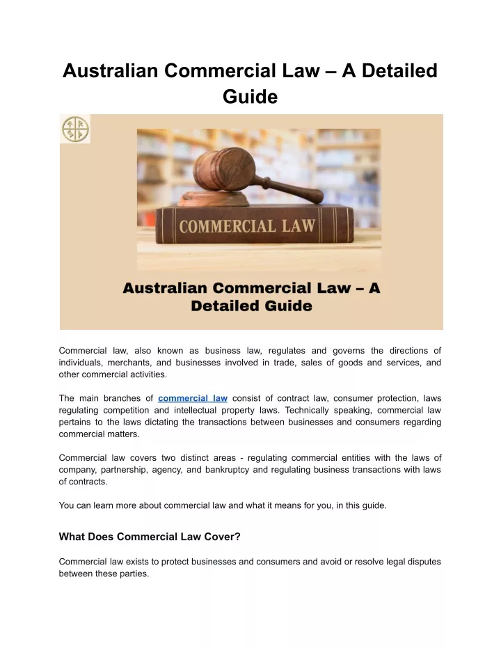 australian commercial law a detailed guide