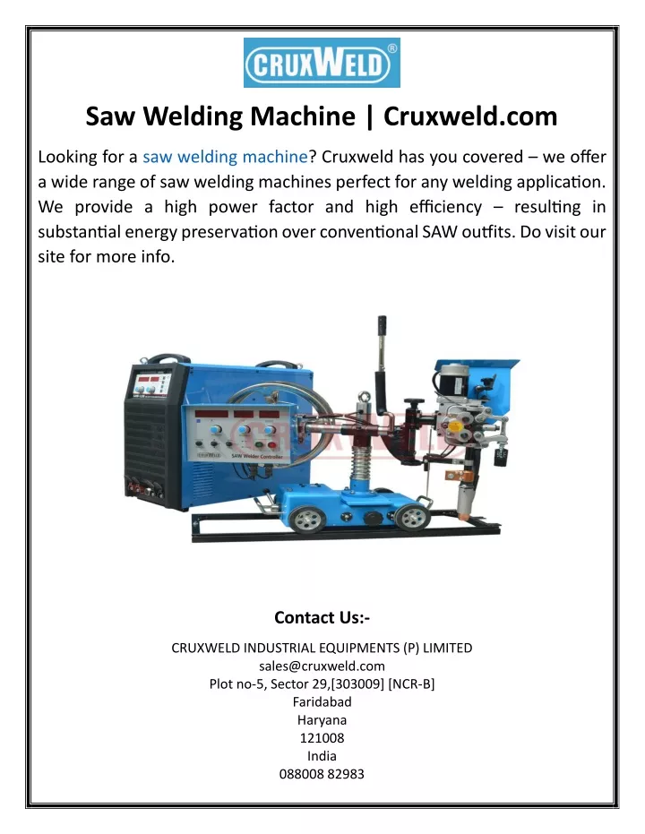 saw welding machine cruxweld com