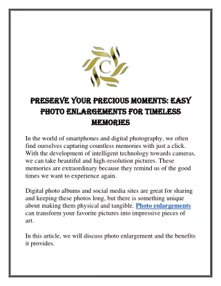 Preserve Your Precious Moments Easy Photo Enlargements for Timeless Memories