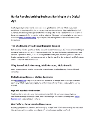 Bankz Revolutionizing Business Banking in the Digital Age