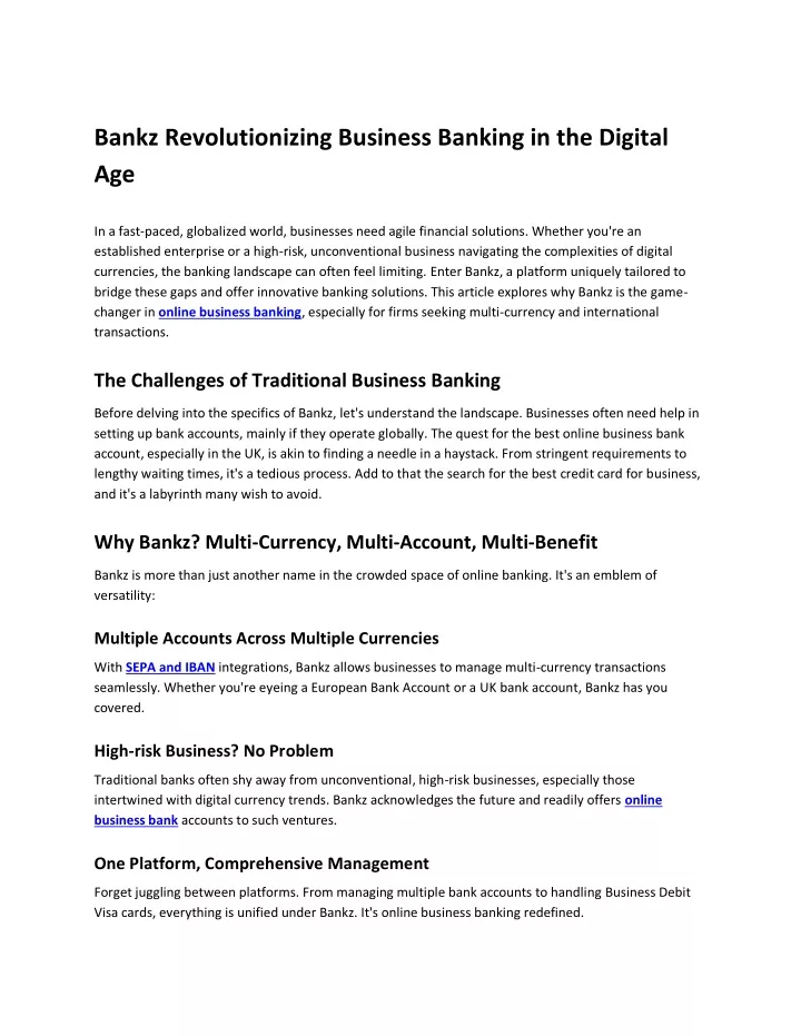 bankz revolutionizing business banking