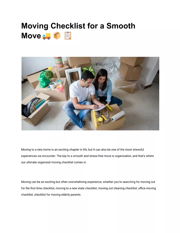 PPT - Moving Checklist for a Smooth Move PowerPoint Presentation, free ...