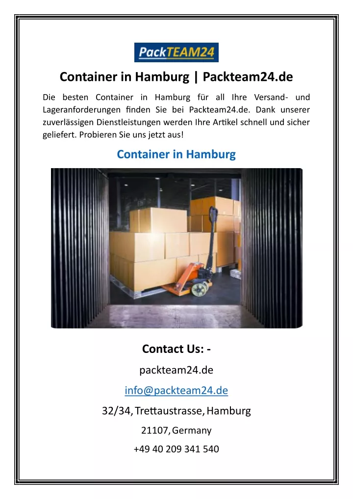 container in hamburg packteam24 de