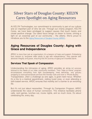 Silver Stars of Douglas County - KELYN Cares Spotlight on Aging Resources