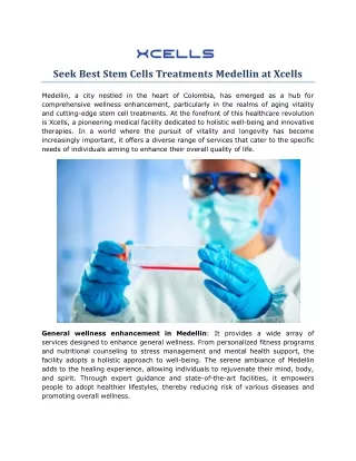 Seek Best Stem Cells Treatments Medellin at Xcells