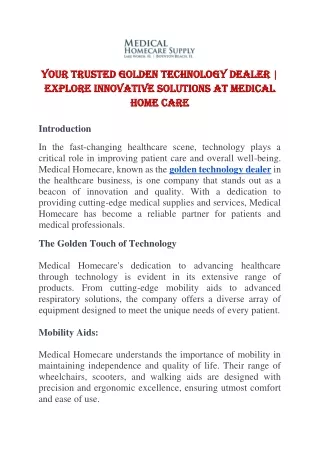 Your Trusted Golden Technology Dealer Explore Innovative Solutions at Medical Home Care