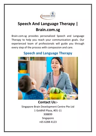 Speech And Language Therapy  Brain.com.sg