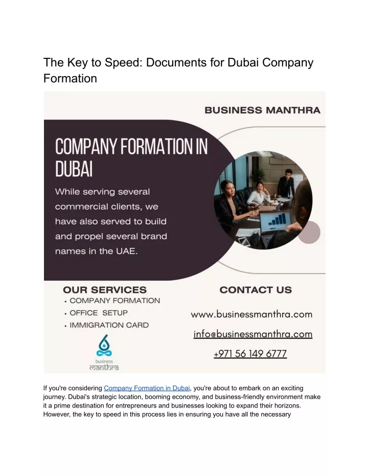 the key to speed documents for dubai company