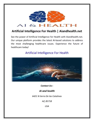 Artificial Intelligence For Health | Aiandhealth.net