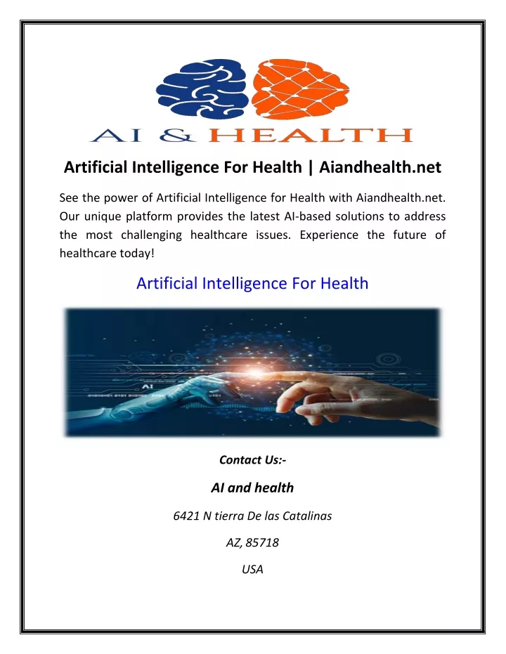 artificial intelligence for health aiandhealth net