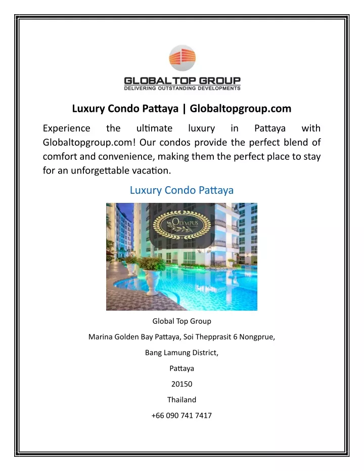 luxury condo pattaya globaltopgroup com