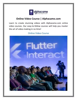 Online Video Course  Alphacame
